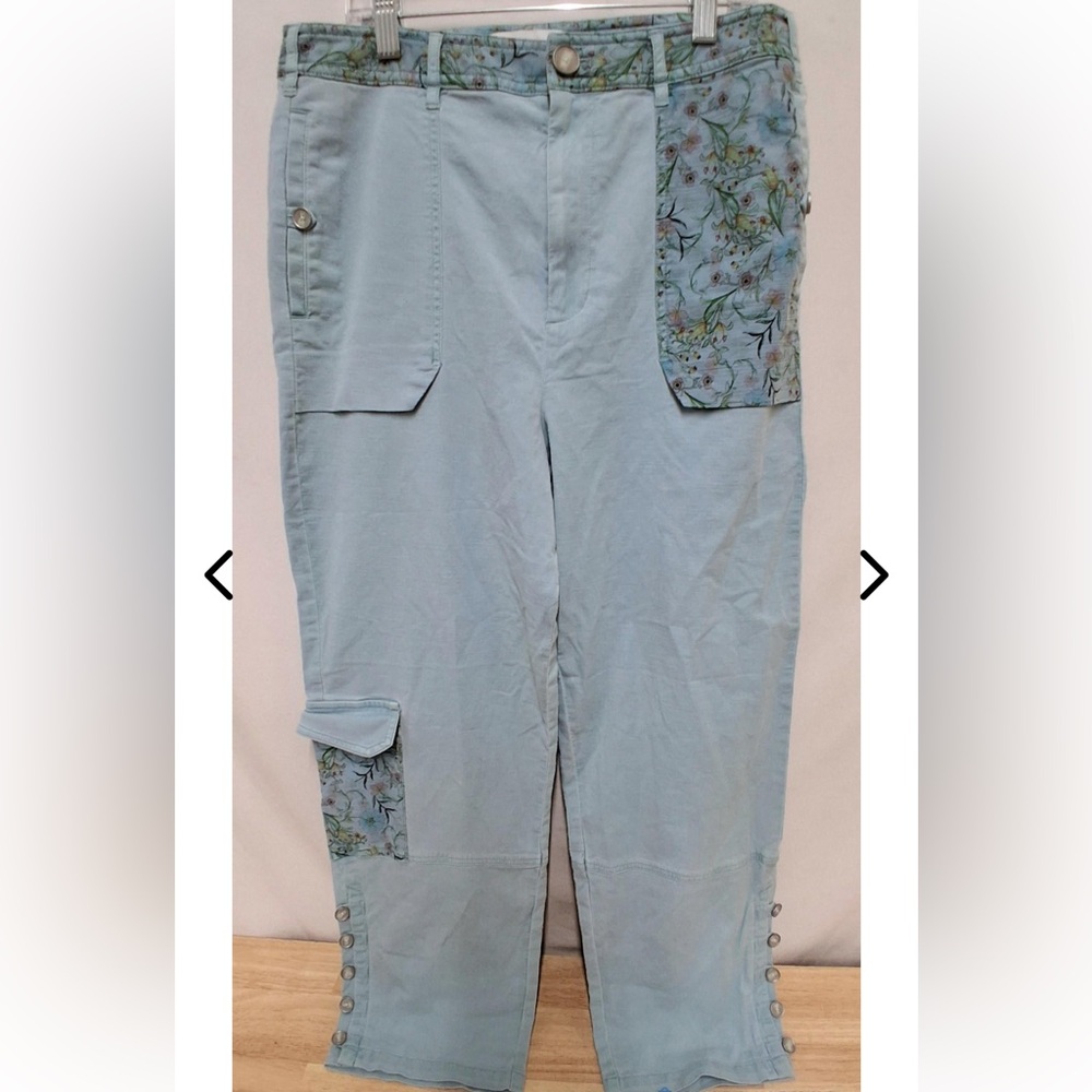 Anthropologie Light Blue Floral Patch Cargo Pants